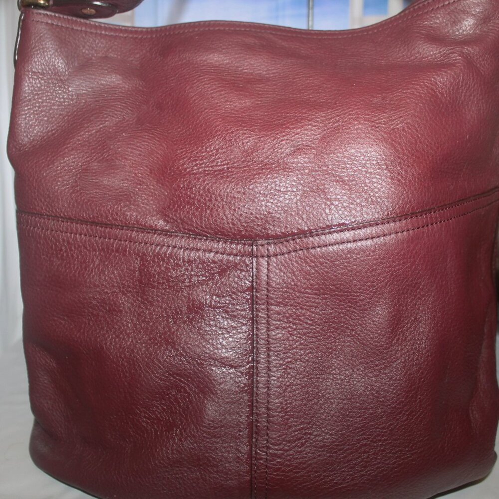 $348 Slouchy Large Merlot Leather Governor's Lodge Hobo Shoulder Bag Purse - Picture 4 of 14
